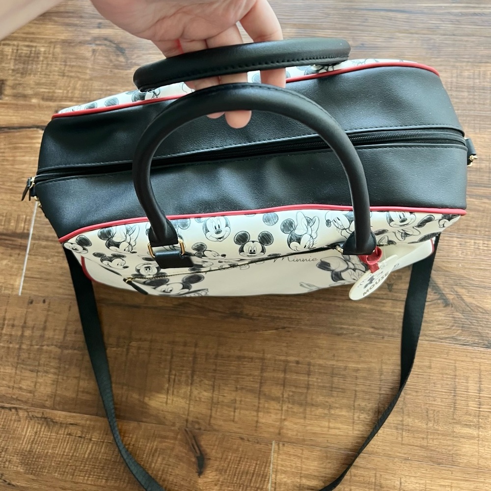 Disney Mickey & Minnie Mouse Black White Sketch Print Duffle Weekend Travel Bag - Picture 4 of 10